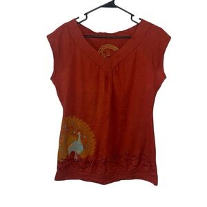 Fossil Burnt Orange Peacock Boho Top